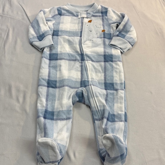 Carter's - Soft Blue and White Fleece Onesie/Sleeper - Picture 1 of 4